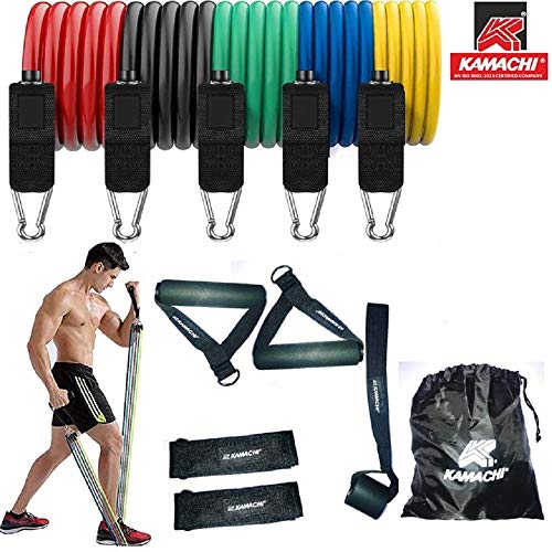 KAMACHI Resistance Bands Set for Exercise, Stretching, and Workout Toning Tube Kit with Foam Handles, Door Anchor, Ankle Strap, and Carrying Bag for Men, Women - Image 2