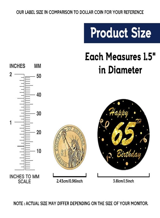 REWIDPARTY Black Gold 65th Birthday Stickers (500 Per Roll, Waterproof, Adhesive, Round, Classic Style, Perfect for Party Decorations) - Image 3
