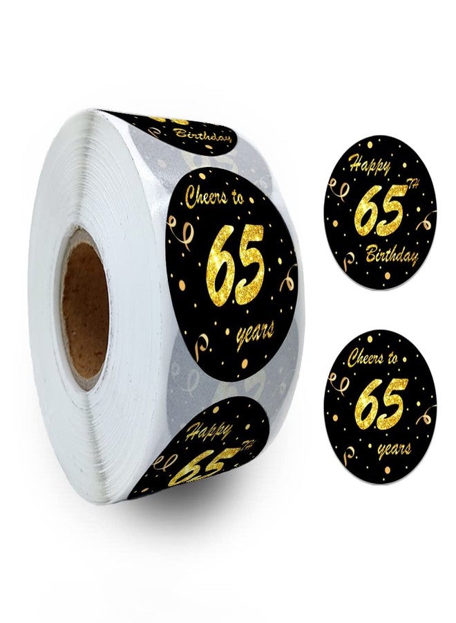 REWIDPARTY Black Gold 65th Birthday Stickers (500 Per Roll, Waterproof, Adhesive, Round, Classic Style, Perfect for Party Decorations) - Image 1