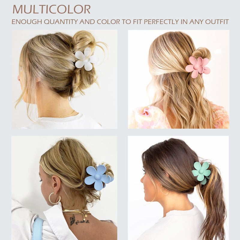 JANFUN Large Hair Claw Clips 12 Pack, Flower Hair Clips for Thin Hair, Big Square Matte Strong hold for Thick Hair, 3 Styles Hair Clips for Women Thick Hair 4 Colors - Image 5