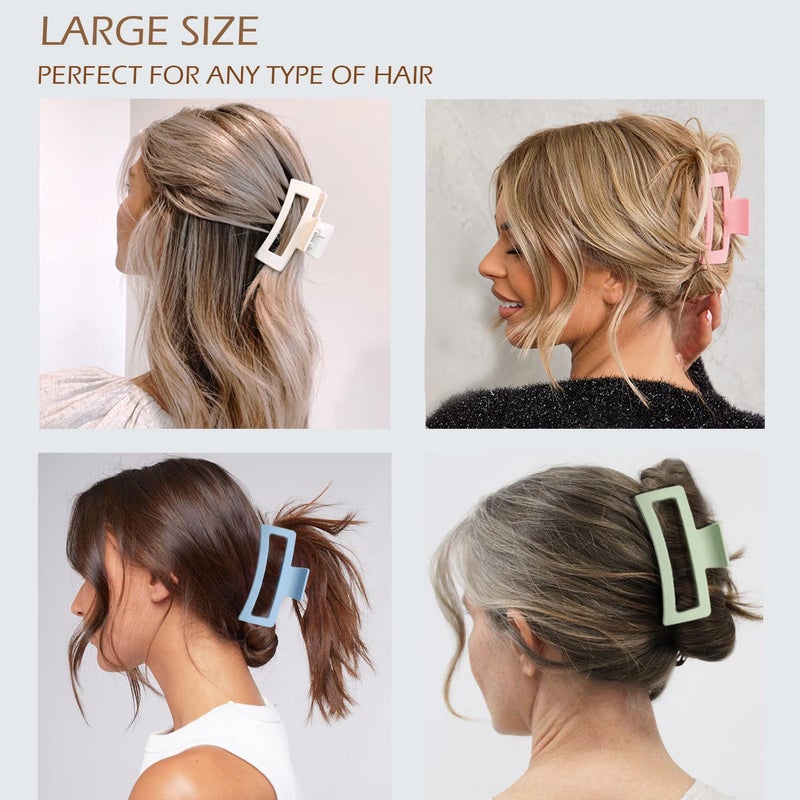 JANFUN Large Hair Claw Clips 12 Pack, Flower Hair Clips for Thin Hair, Big Square Matte Strong hold for Thick Hair, 3 Styles Hair Clips for Women Thick Hair 4 Colors - Image 4