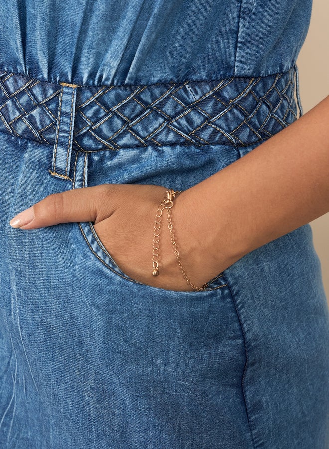 ستايل ستون فستان قصير من قماش الدنيم الأزرق بتفاصيل أزرار - Image 5