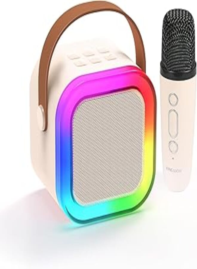 Kids Wireless Karaoke K12 Machine MIC for Girls: Professional Mini Portable Bluetooth Speaker with Microphone - Kids Music Singing Toys Girl Boy Christmas Birthday Gift, Ramadan gift Ideas (Bige) 