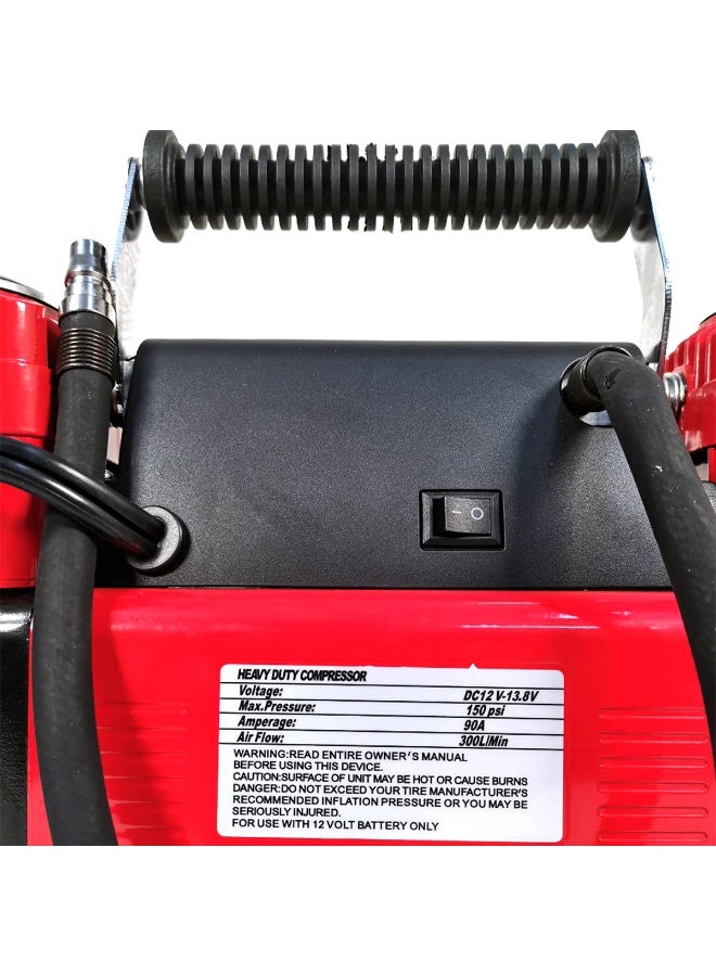 روكا ضاغط هواء محمول للسيارة 12 فولت، عالي التحمل، ثنائي الأسطوانات، مضخة نفخ إطارات بقوة 150 رطل لكل بوصة مربعة (PSI) ومعدل تدفق 300 لتر/دقيقة، مزود بمقياس ضغط، ومشابك بطارية، وخرطوم ملفوف بطول 26 قدمًا، ومحولات فوهات، مناسب لسيارات الدفع الرباعي والشاحنات ومركبات الطرق الوعرة WM102-15C - Image 2