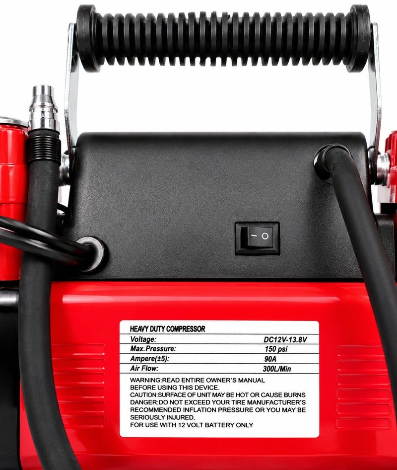 Roca Portable Car Air Compressor 12V Heavy Duty Dual Cylinder Tyre Inflator Pump 150 PSI 300LPM with Pressure Gauge, Battery Clamps, 26ft Coil Hose, Nozzle Adapters for SUV, 4x4, Truck, Off-Road Vehicles WM102-15C - Image 2