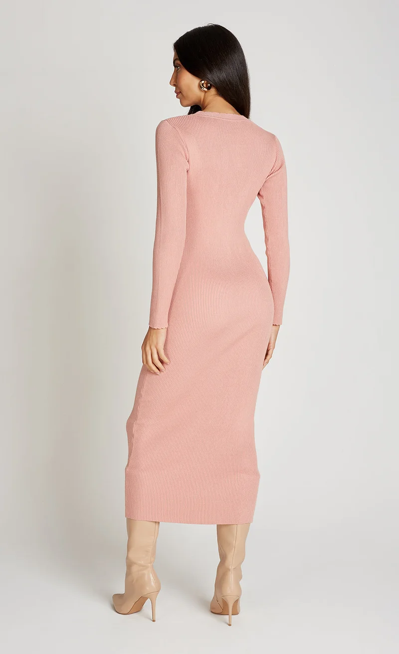Little Mistress Clay Ribbed Midaxi Dress