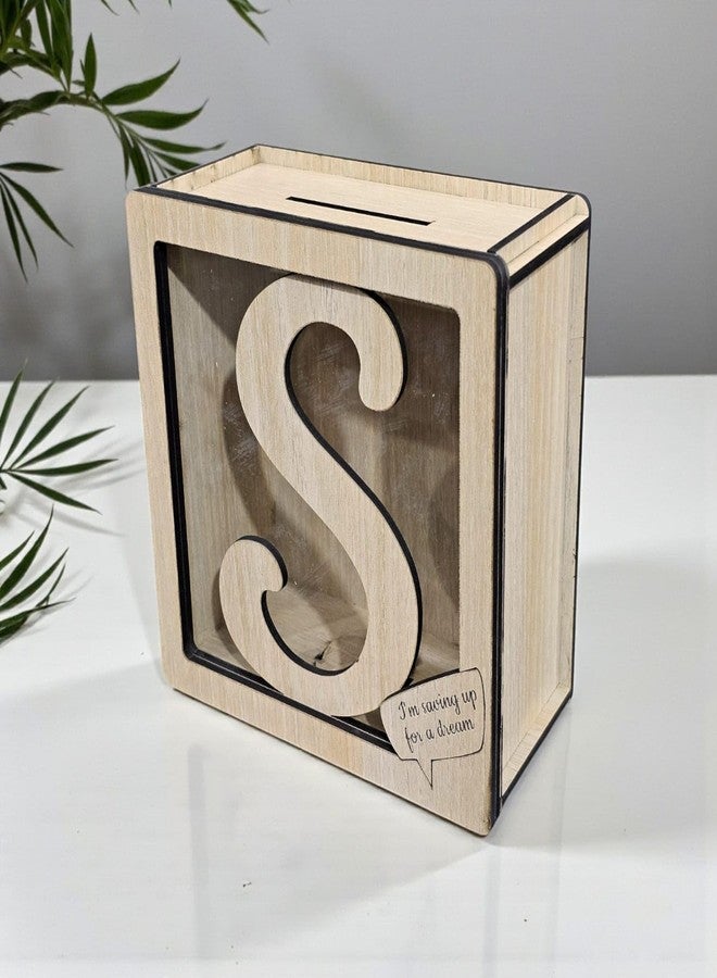 LACUM® Letter Piggy Bank - Custom Wooden Money Bank for Kids & Adults - Sunmica Coated Engineering Wood with Transparent Acrylic Front - Unique Gifts (Letter S) - Image 2
