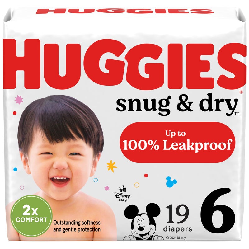 HUGGIES حفاضات هاجيز مقاس 6، حفاضات أطفال مريحة وجافة، مقاس 6 (35+ رطل)، 19 قطعة، قد يختلف التعبئة - Image 1