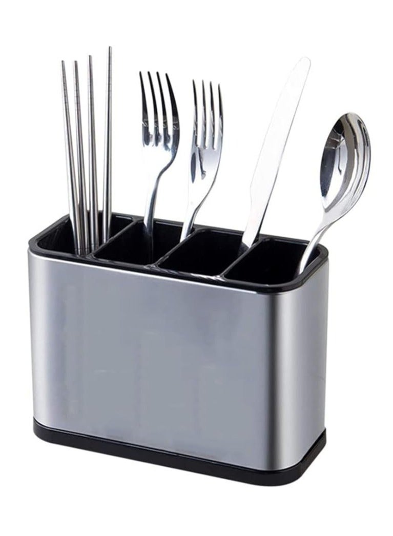 Cutlery holder, drip tray cutlery tray, utensil holder for the kitchen, kitchen utensil container, utensils container, 4 grids utensil holder, for soup spoon, spoon, fork - Image 1