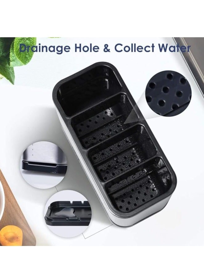 Cutlery holder, drip tray cutlery tray, utensil holder for the kitchen, kitchen utensil container, utensils container, 4 grids utensil holder, for soup spoon, spoon, fork - Image 3