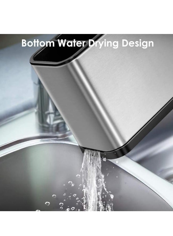 Cutlery holder, drip tray cutlery tray, utensil holder for the kitchen, kitchen utensil container, utensils container, 4 grids utensil holder, for soup spoon, spoon, fork - Image 4