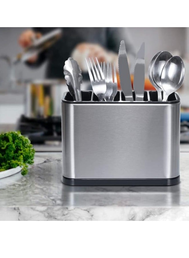 Cutlery holder, drip tray cutlery tray, utensil holder for the kitchen, kitchen utensil container, utensils container, 4 grids utensil holder, for soup spoon, spoon, fork - Image 5