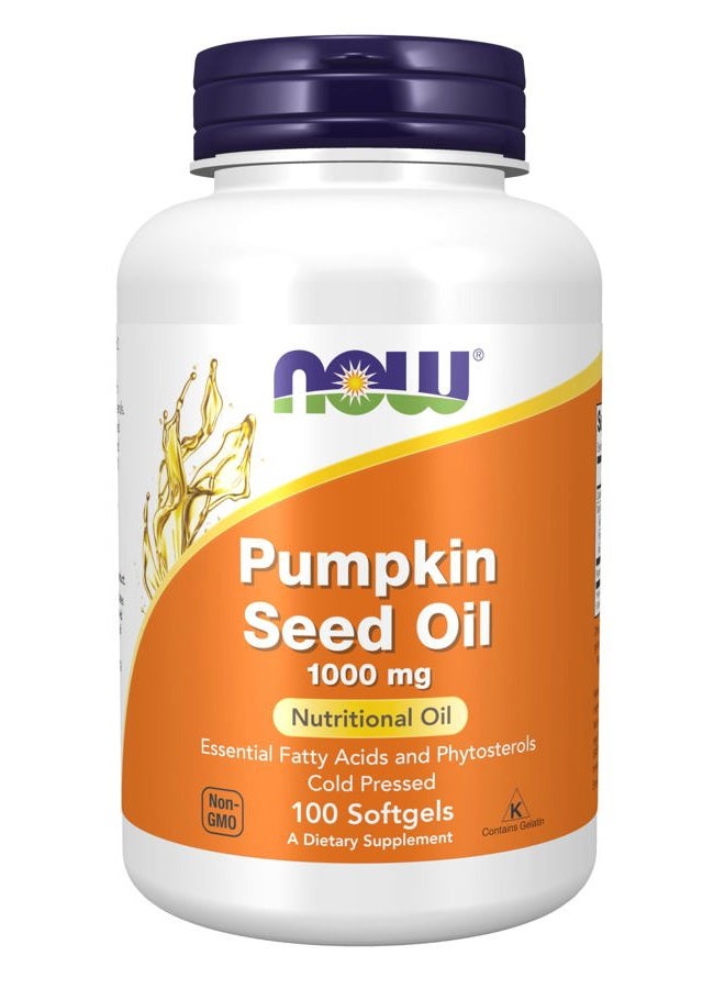 NOW مكملات، زيت بذور اليقطين 1000 ملغ مع الأحماض الدهنية الأساسية والفيتوستيرولات، معصور على البارد، 100 كبسولة لينة - Image 1