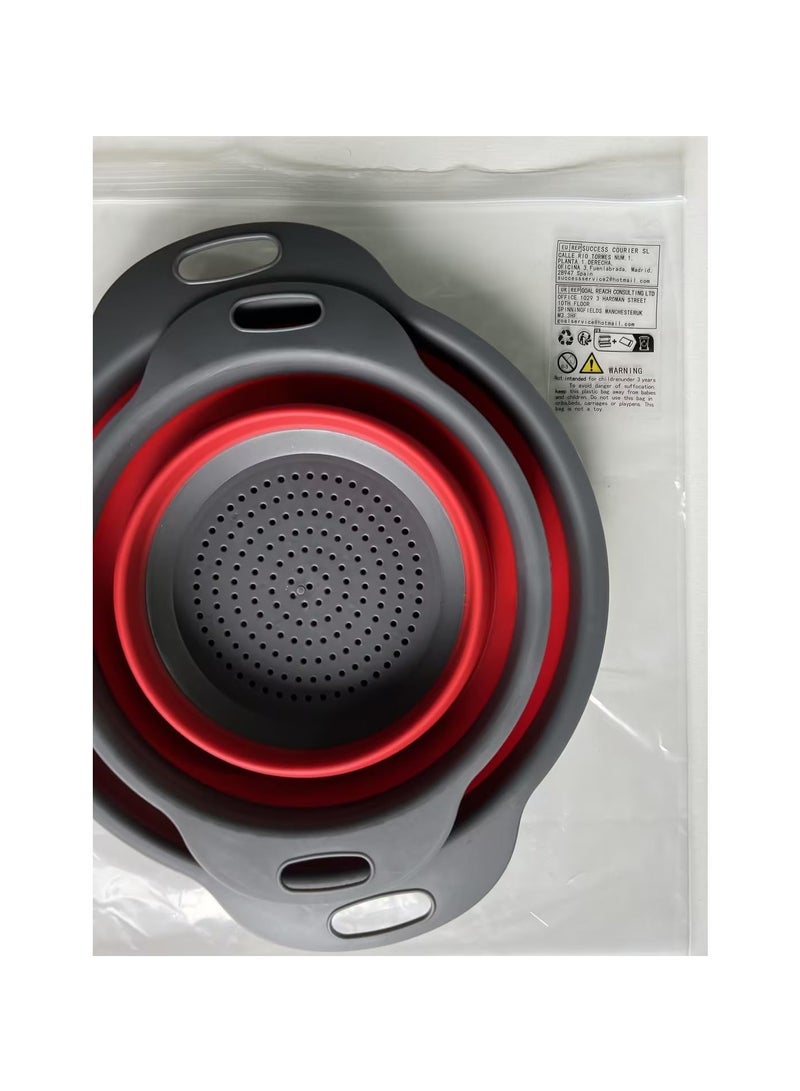 Captaintech 2 Pcs Collapsible Colanders, Foldable Colanders & Food Strainers, Silicone Vegetable Fruit Drain Basket with Handles, Kitchen Strainer Filter Colander for Draining Pasta Fruits Vegetable - Red - Image 3