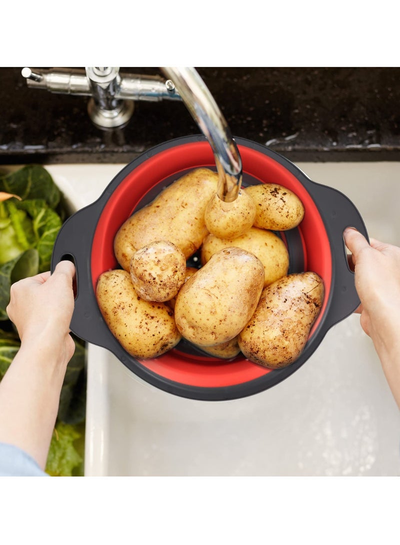 Captaintech 2 Pcs Collapsible Colanders, Foldable Colanders & Food Strainers, Silicone Vegetable Fruit Drain Basket with Handles, Kitchen Strainer Filter Colander for Draining Pasta Fruits Vegetable - Red - Image 5