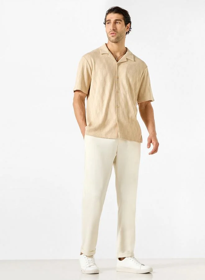 Splash FAV Regular Fit Textured Shirt with Short Sleeves