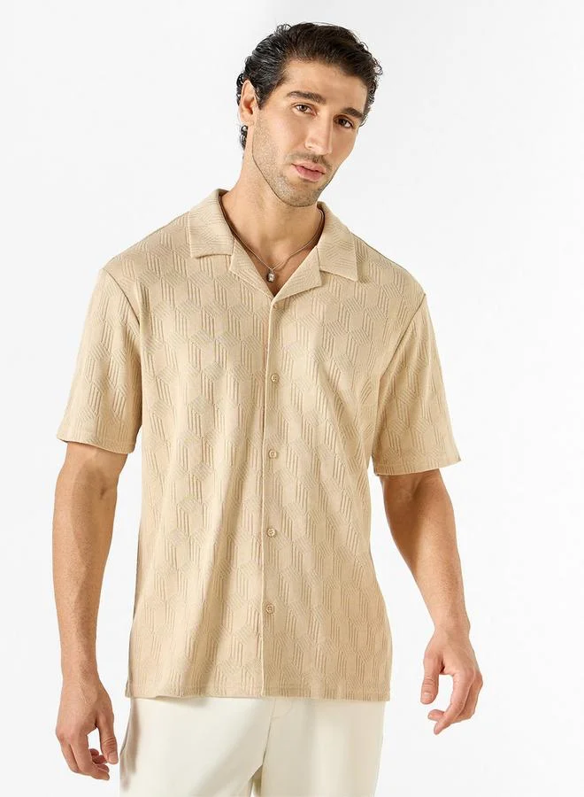 Splash FAV Regular Fit Textured Shirt with Short Sleeves