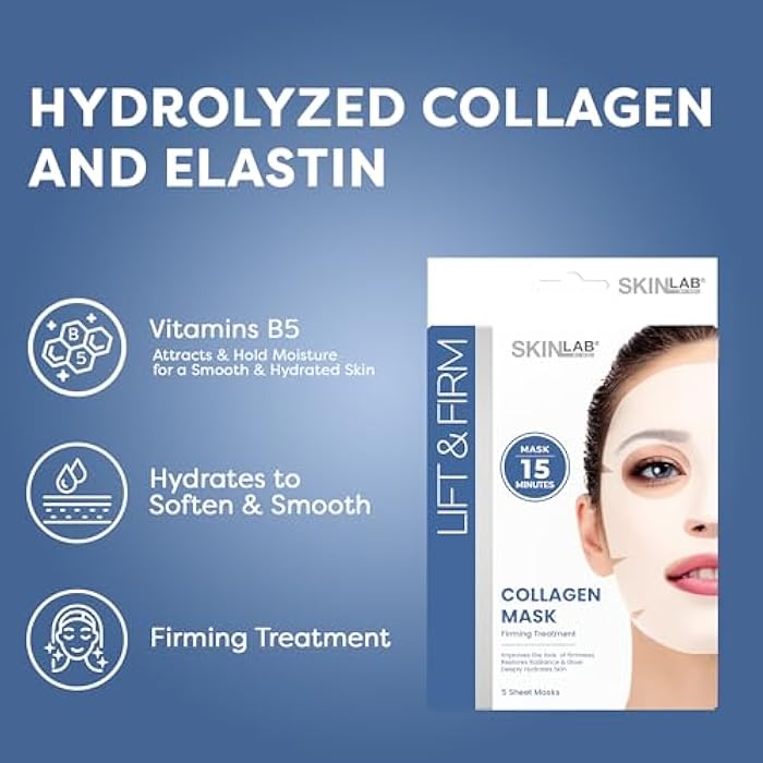 SKIN LAB BY BSL SKIN LAB Collagen Sheet Mask for Women – Hydrating Skincare – Firming, Moisturizing, Anti-Aging Facial Treatment Set – Overnight Collagen Masks, 5 Count - Image 4