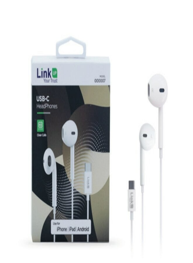 Linkup USB-C Headphone For iphone iPad Android White