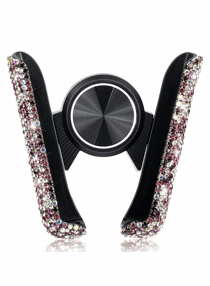 Y&D Bling Car Phone Holder Mini Dash Air Vent Automatic Mount Universal, 360°Adjustable and Stable Triangle Support, Crystal Auto Stand Accessories for Women Girls (Pink)  - Image 1
