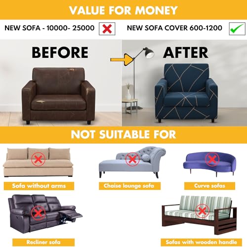 Bigkart Elastic Sofa Covers for 1 Seater Sofas | Polyster-Spandex, Stretchable, Sofa Covers for Single, Double and Triple Seater Sofas - Image 5