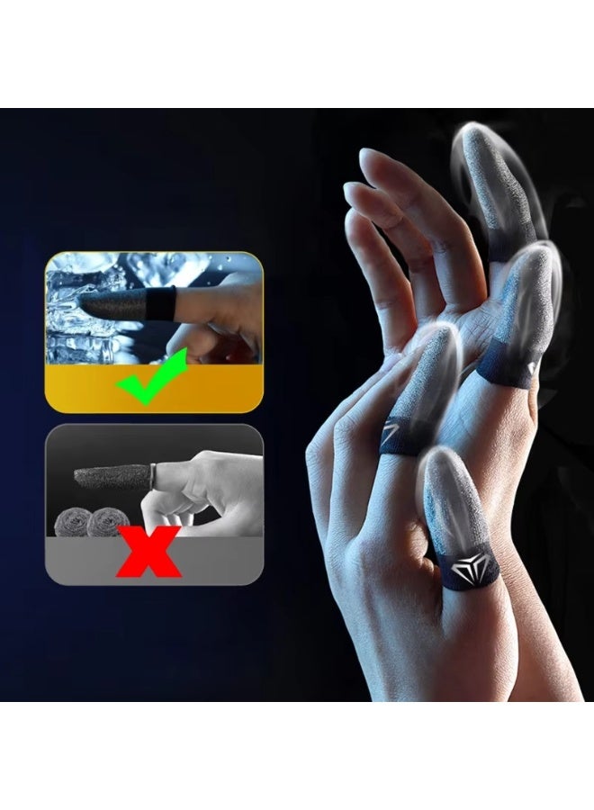 RTYY 4 قطع من قفازات أطراف الأصابع للألعاب المحمولة مقترنة بصندوق تخزين معدني 100% ألياف فضية مرئية مقاومة للعرق ومضادة للانزلاق وشاشة تعمل باللمس وغطاء أطراف الأصابع قابل للتهوية للاعبي الألعاب - Image 3