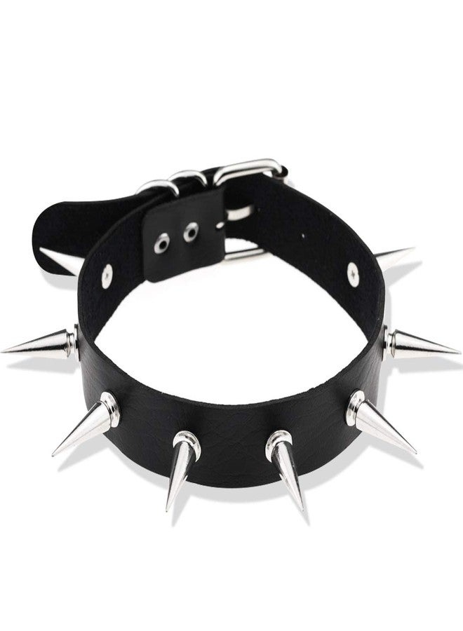 HRLORKC PU Leather Choker Goth Punk O-Ring Spike Rivets and Love Heart Choker Collar Necklace Adjustable (K4) - Image 1