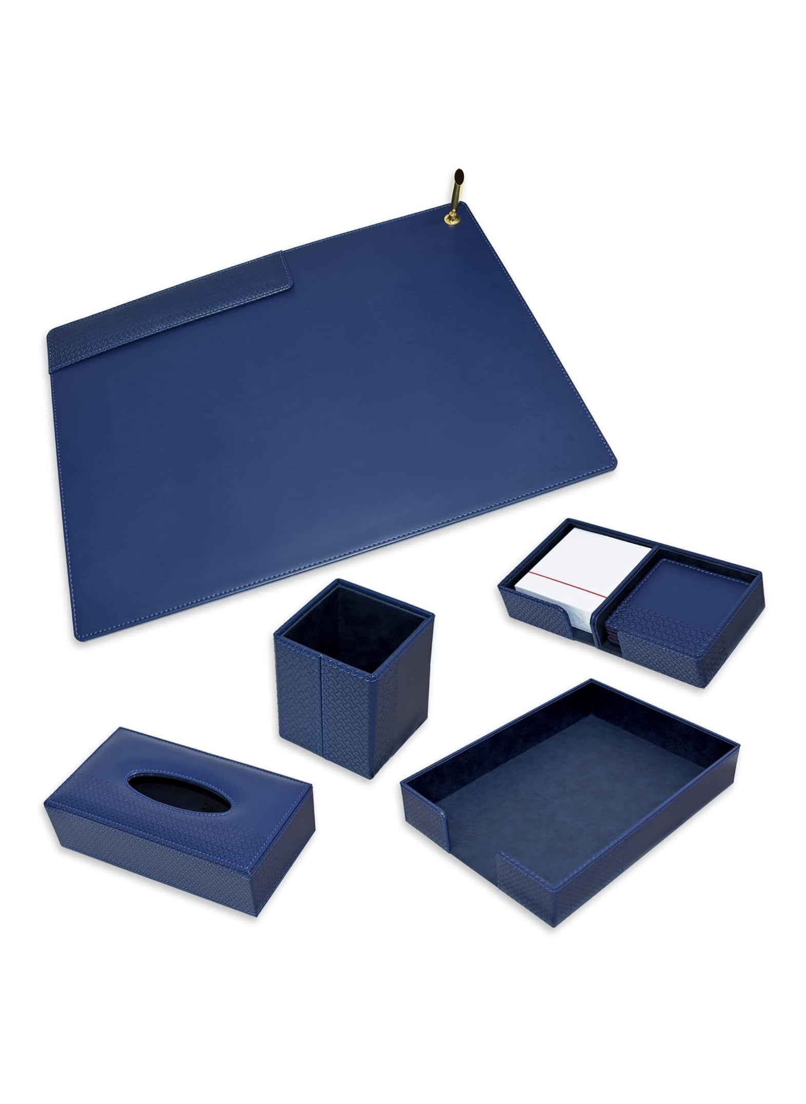 FIS 5 Piece FIS Executive Desk Set in Gift Box, Italian PU, Blue Color - FSDS221BL 