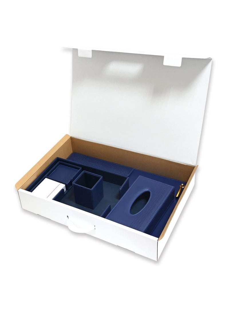 5 Piece FIS Executive Desk Set in Gift Box, Italian PU, Blue Color - FSDS221BL