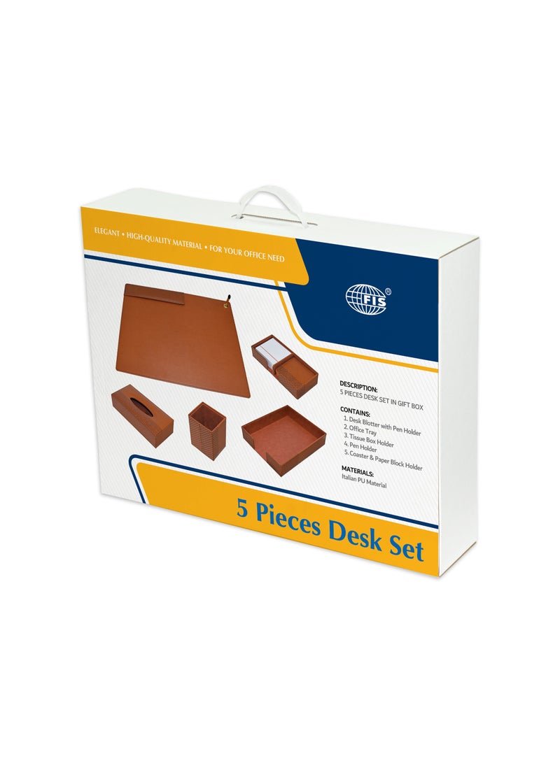 5 Piece FIS Executive Desk Set in Gift Box, Italian PU, Blue Color - FSDS221BL