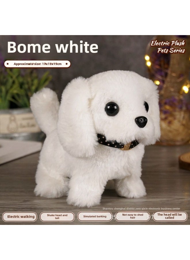 Children's Pet Simulation Rabbit Dog Doll Plush Electric Toy Vocal Walking Calling Electric Men And Women-Color:Pomeranian (white)-Specification:Opp Bag  - Image 1