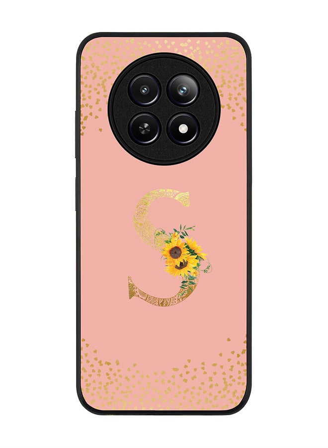 Stylizedd Rugged Black edge case for Realme 12 / Realme 12x, Slim fit Case Cover - Custom Monogram Initial Letter Floral Pattern Alphabet - S (Rose Pink ) - Image 1