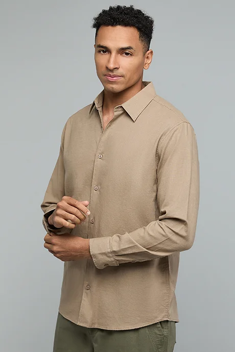 R&B Solid Shirt with Classic Collar and Long Sleeves