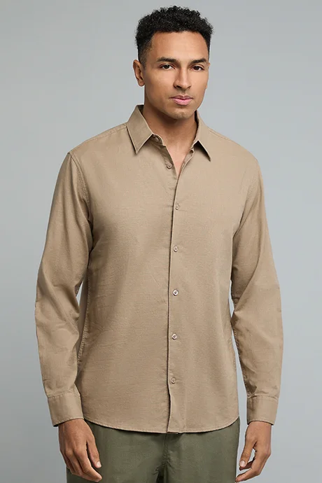 R&B Solid Shirt with Classic Collar and Long Sleeves