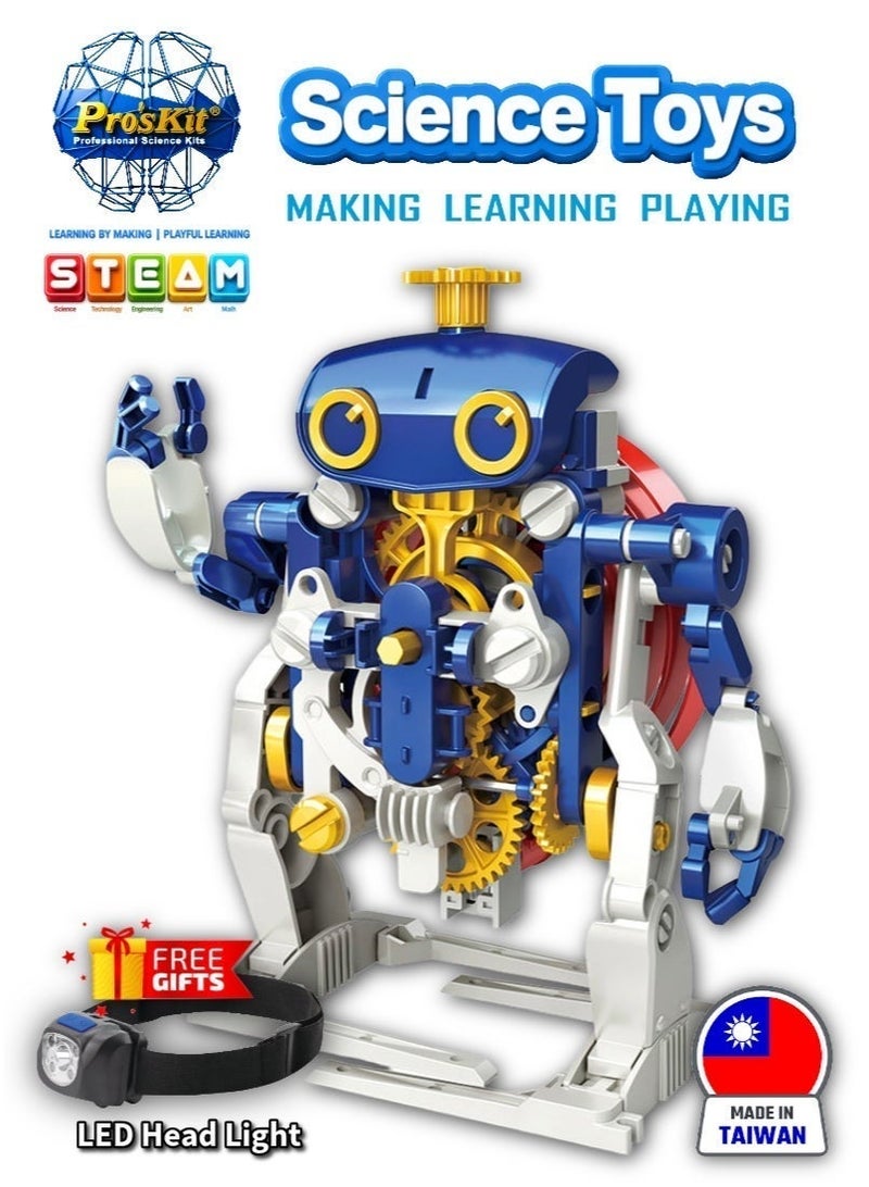 Pro'skit Pro’sKit GE-730 3-in-1 Spiral Spring Science Kit – Battery-Free STEM Robot, Race Car & Timer DIY Build Set for Kids LED Headlight gift - Image 1