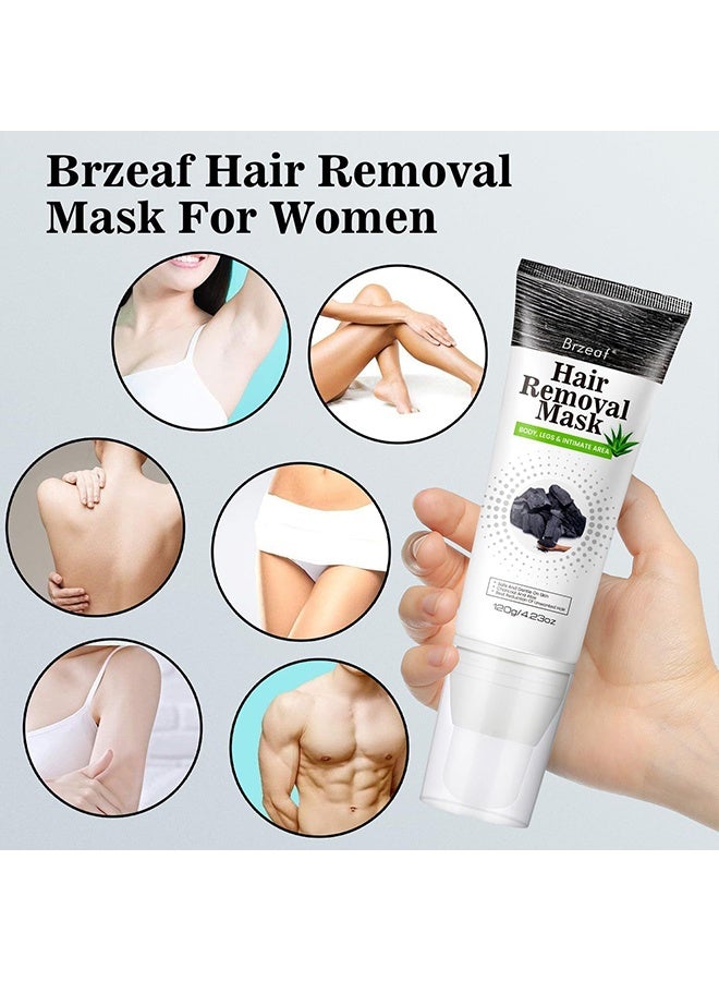 Brzeaf Hair Removal Mask, for All Skin Types, Vegan Hair Removal Mask, Effective & Painless Formula, Depilatory Cream, Mild Formula, Soothing Skin,120g - Image 3