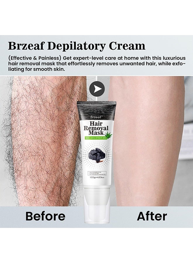 Brzeaf Hair Removal Mask, for All Skin Types, Vegan Hair Removal Mask, Effective & Painless Formula, Depilatory Cream, Mild Formula, Soothing Skin,120g - Image 4