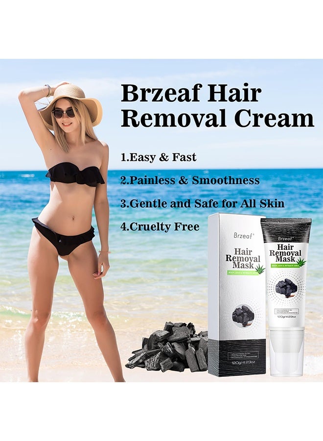 Brzeaf Hair Removal Mask, for All Skin Types, Vegan Hair Removal Mask, Effective & Painless Formula, Depilatory Cream, Mild Formula, Soothing Skin,120g - Image 2