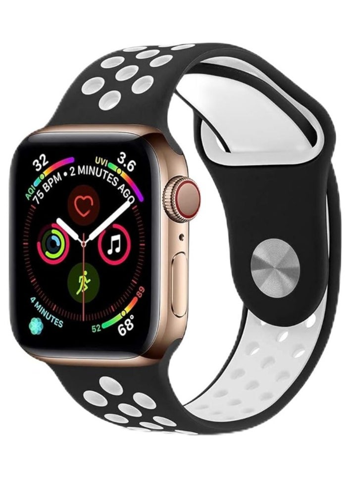 FITIT FITIT Bands for Apple Watch Series 3 and Above.(42mm 45mm and 49mm cases), Soft Silicone Breathable Wristband Replacement Strap, Black and White  - Image 1