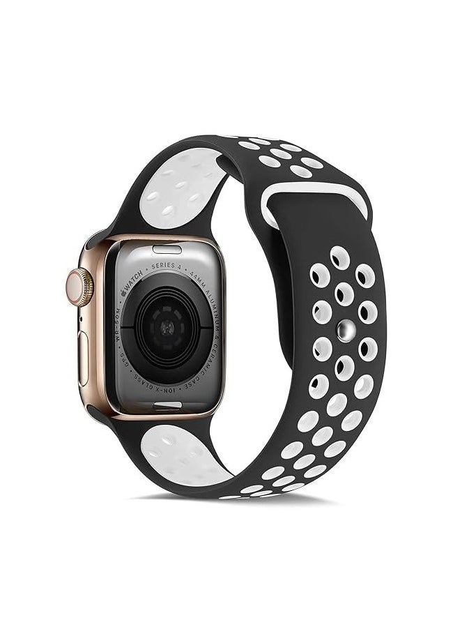 FITIT FITIT Bands for Apple Watch Series 3 and Above.(42mm 45mm and 49mm cases), Soft Silicone Breathable Wristband Replacement Strap, Black and White  - Image 2