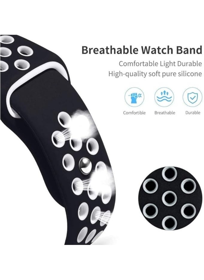 FITIT FITIT Bands for Apple Watch Series 3 and Above.(42mm 45mm and 49mm cases), Soft Silicone Breathable Wristband Replacement Strap, Black and White  - Image 4