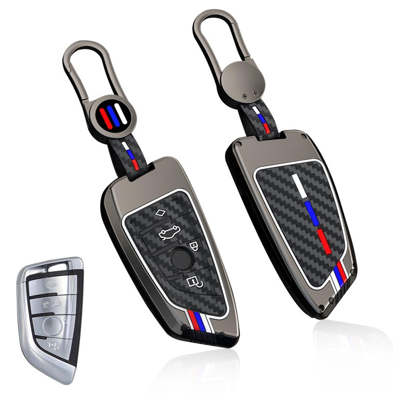 غطاء مفتاح متوافق مع BMW Jaronx 2F453G205G306G327G118G14X1 F48X3 G01X4 G02X5 F15 G05X6 F15 G06X7 G07Z4 G29 لغطاء مفتاح BMW من نمط ألياف الكربون المعدنية سيليكون 1 مجموعة