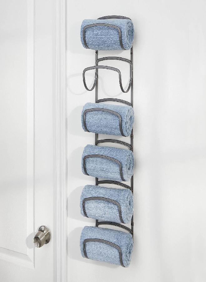 mDesign Steel Towel Holder for Bathroom Wall - Wall Mounted Organizer for Rolled Bath Towels - Six Level Wall Mount Towel Storage Rack - Bathroom Towel Organizer - Hyde Collection - Graphite Gray - Image 2