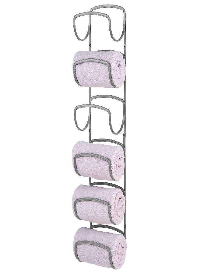 mDesign Steel Towel Holder for Bathroom Wall - Wall Mounted Organizer for Rolled Bath Towels - Six Level Wall Mount Towel Storage Rack - Bathroom Towel Organizer - Hyde Collection - Graphite Gray - Image 3