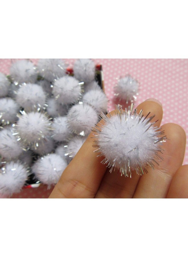 YYCRAFT 200Pcs Glitter Tinsel Pom Poms Sparkle Balls For Diy Craft/Party Decoration/Cat Toys(20Mmwhite/Silver) - Image 4