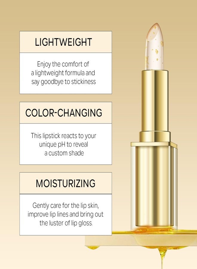 FREEORR Transferproof Color Changing Lipstick, Gold Crystal Ph Color Changing Lipstick, Long Lasting Moisturizing Gold Foil Glossy Shine Lip Gloss-2PCS - Image 2