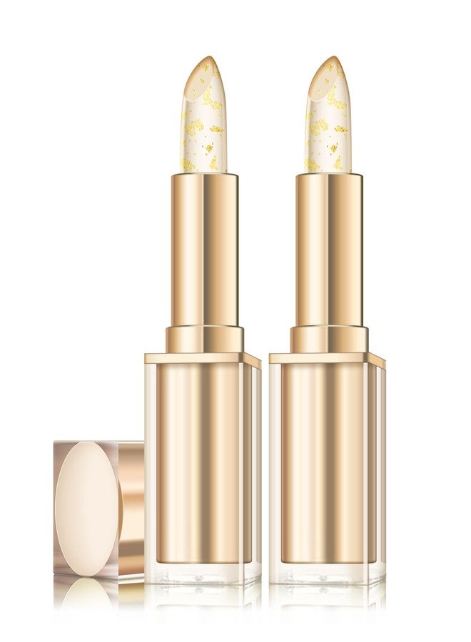 FREEORR Transferproof Color Changing Lipstick, Gold Crystal Ph Color Changing Lipstick, Long Lasting Moisturizing Gold Foil Glossy Shine Lip Gloss-2PCS - Image 1