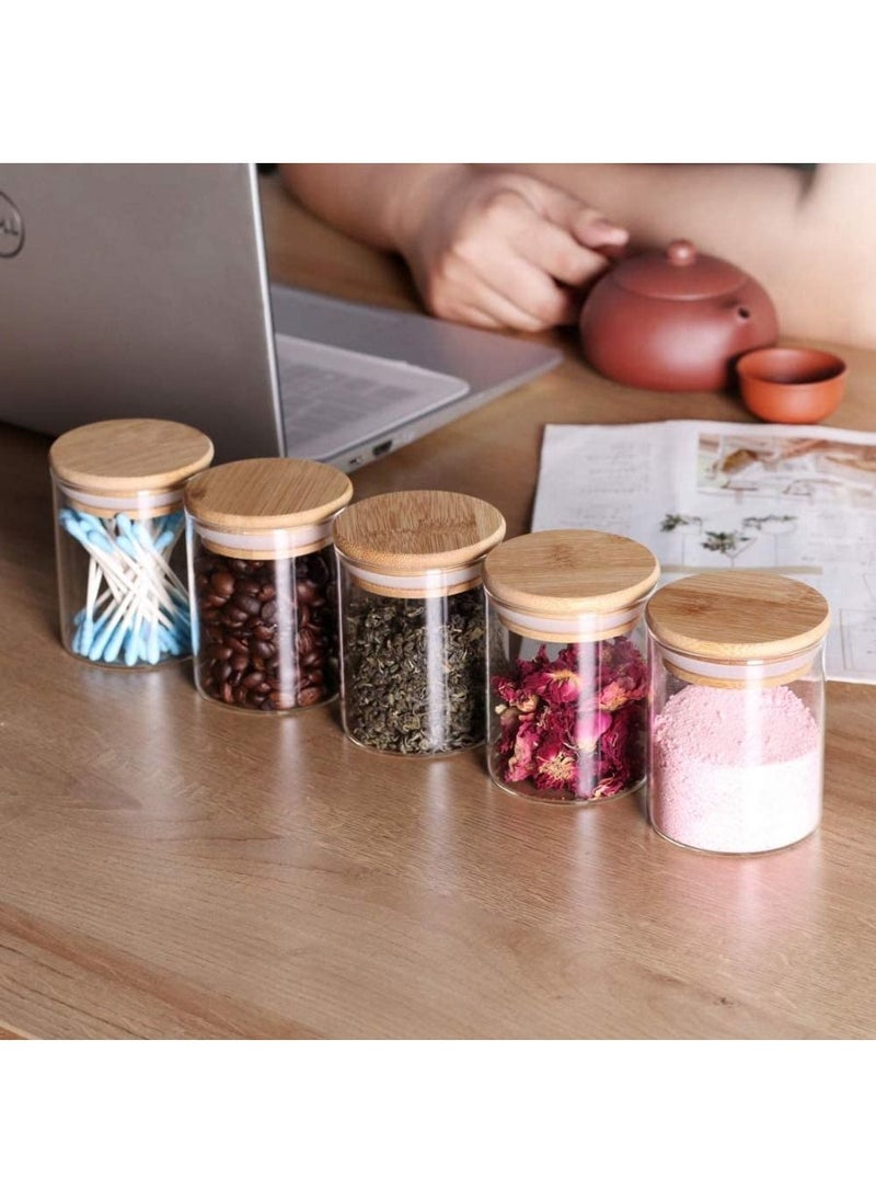 QUESERA Glass Jars Set Upgrade Spice Jars with Wood Airtight Lids and Labels 6oz Small Food Storage Containers for Home Kitchen Tea Herbs Sugar Salt Coffee Flour Herbs Grains  - Image 3