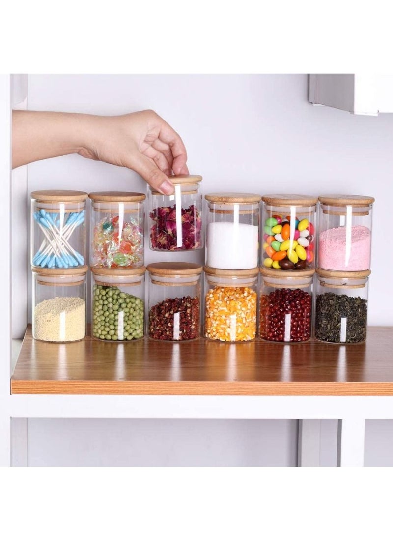 QUESERA Glass Jars Set Upgrade Spice Jars with Wood Airtight Lids and Labels 6oz Small Food Storage Containers for Home Kitchen Tea Herbs Sugar Salt Coffee Flour Herbs Grains  - Image 1