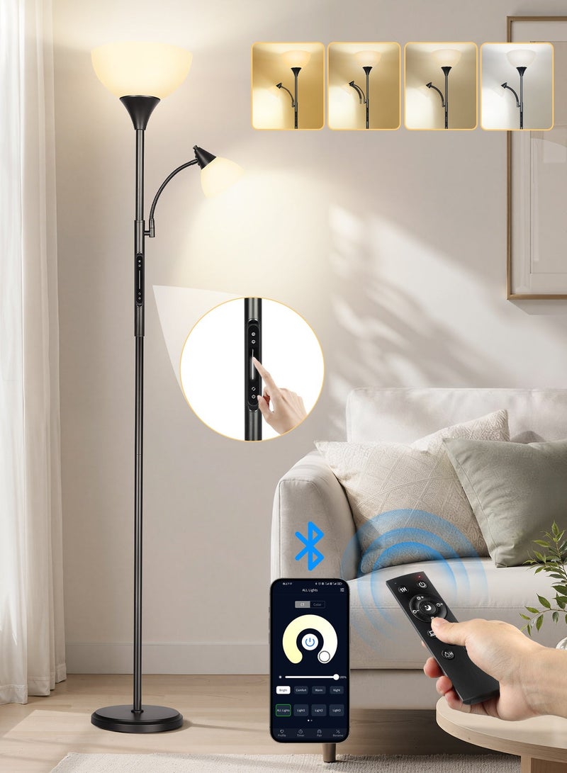 OUTON LED Dimmable Floor Lamp - Touch, Remote & App Control | Uplighter Mother & Child Design with Reading Lamp, 1 Hour Timer | 182cm Tall Standing Lamp with 2 Pcs 9W E27 Remote Bulbs for Living Room, Bedroom, Office - Image 1